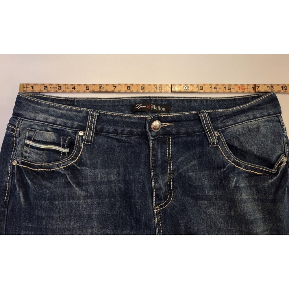 Love X Nation Women's Size 16 Bootcut Jeans Cross Bling Y2K Dark Wash 36x33.5 - Picture 7 of 9